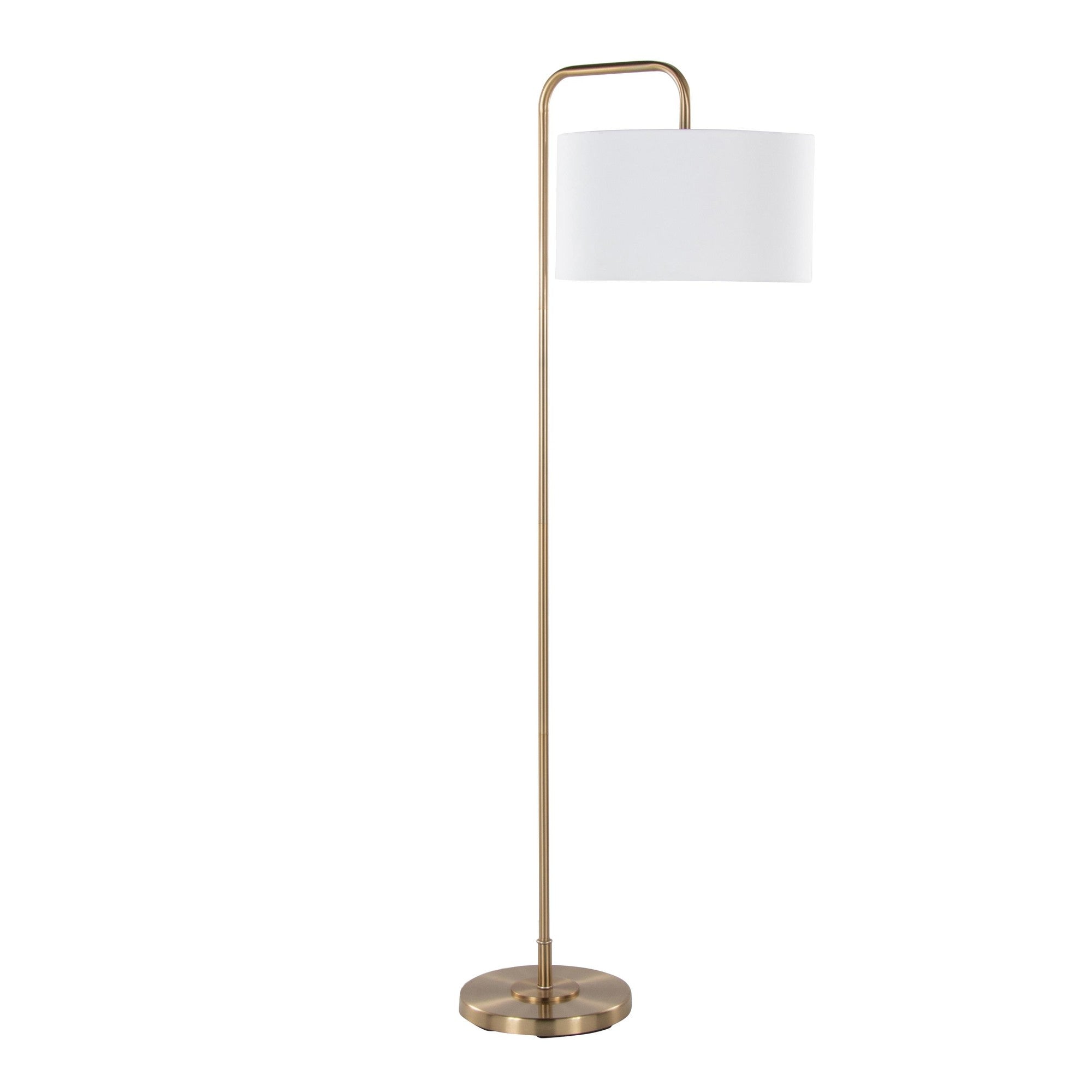Puck 63" Metal Floor Lamp - Gold Metal, White Linen