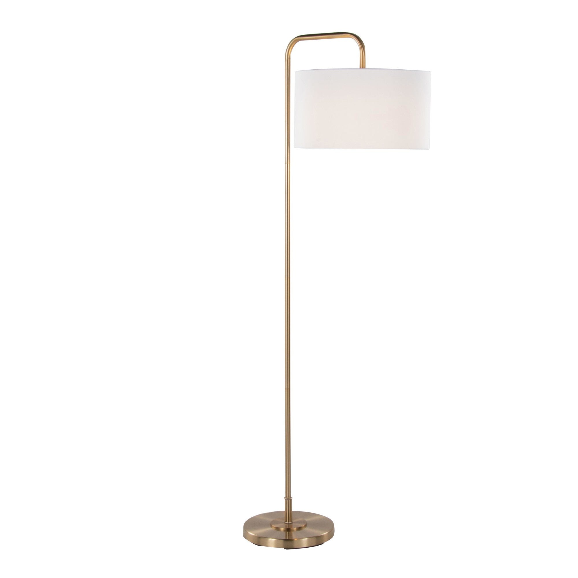 Puck 63" Metal Floor Lamp - Gold Metal, White Linen