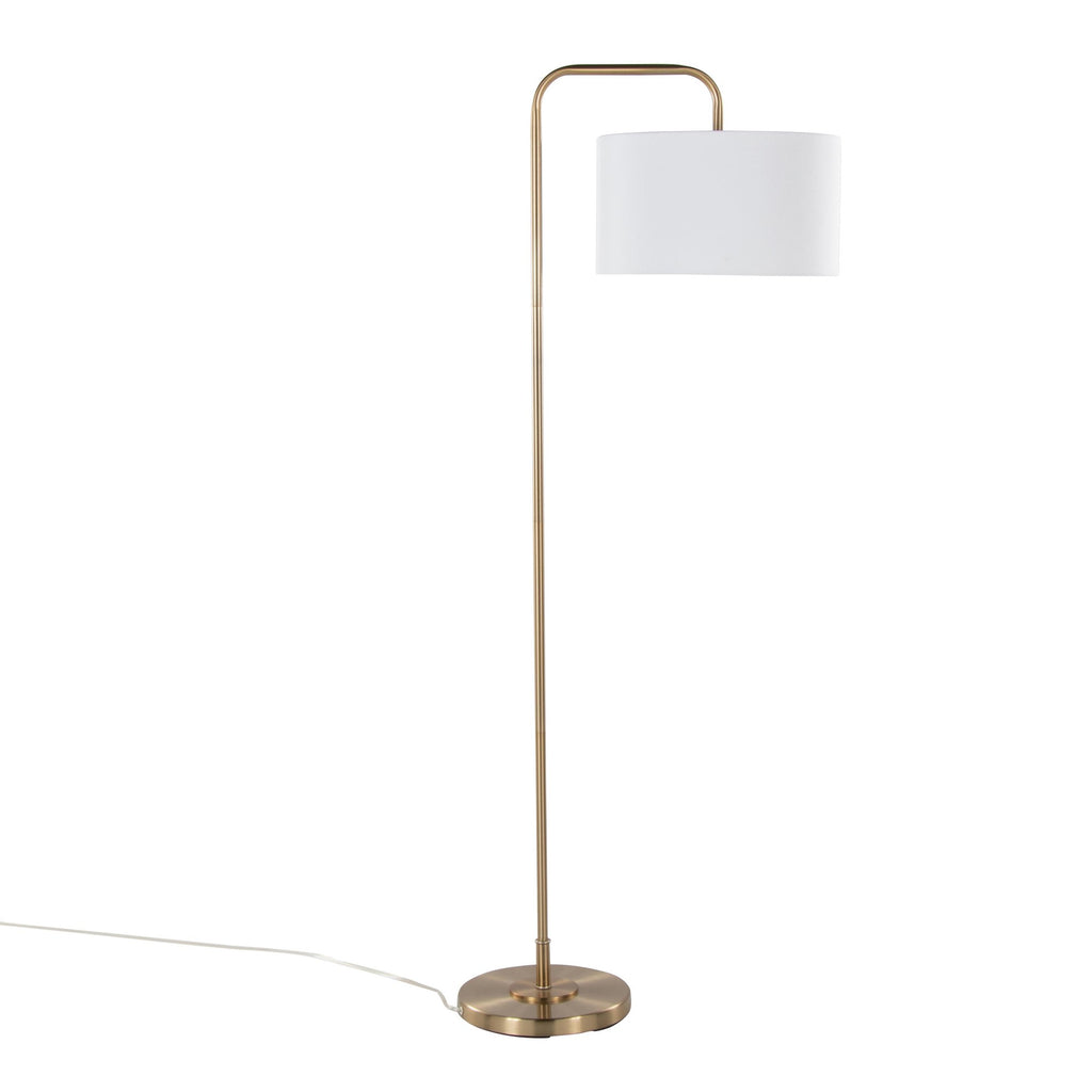Puck 63" Metal Floor Lamp - Gold Metal, White Linen
