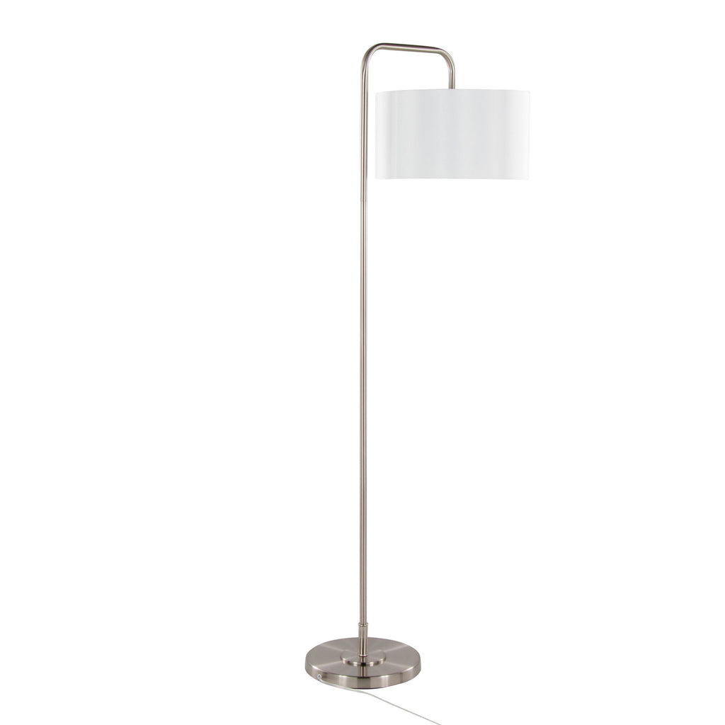 Puck 63" Metal Floor Lamp - Brushed Nickel, White Linen