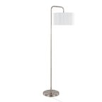 Puck 63" Metal Floor Lamp - Brushed Nickel, White Linen