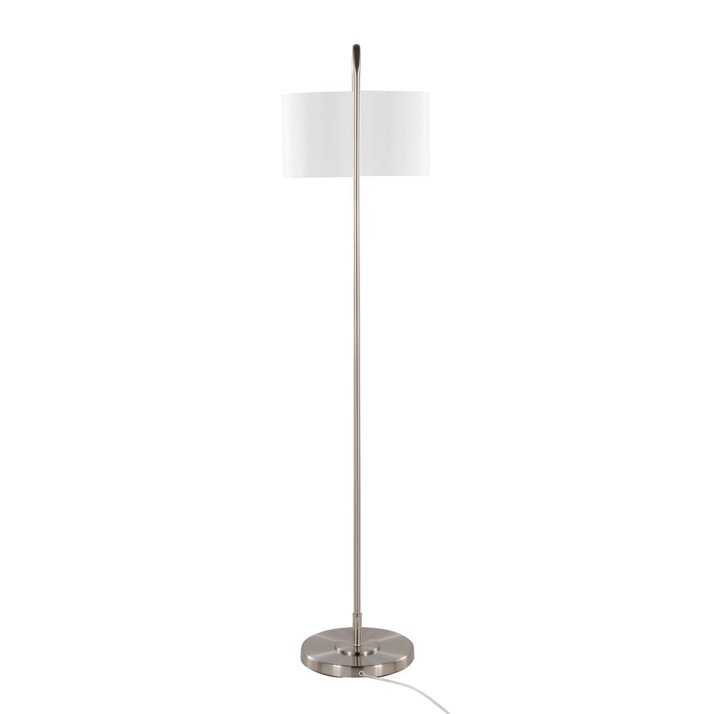 Puck 63" Metal Floor Lamp - Brushed Nickel, White Linen
