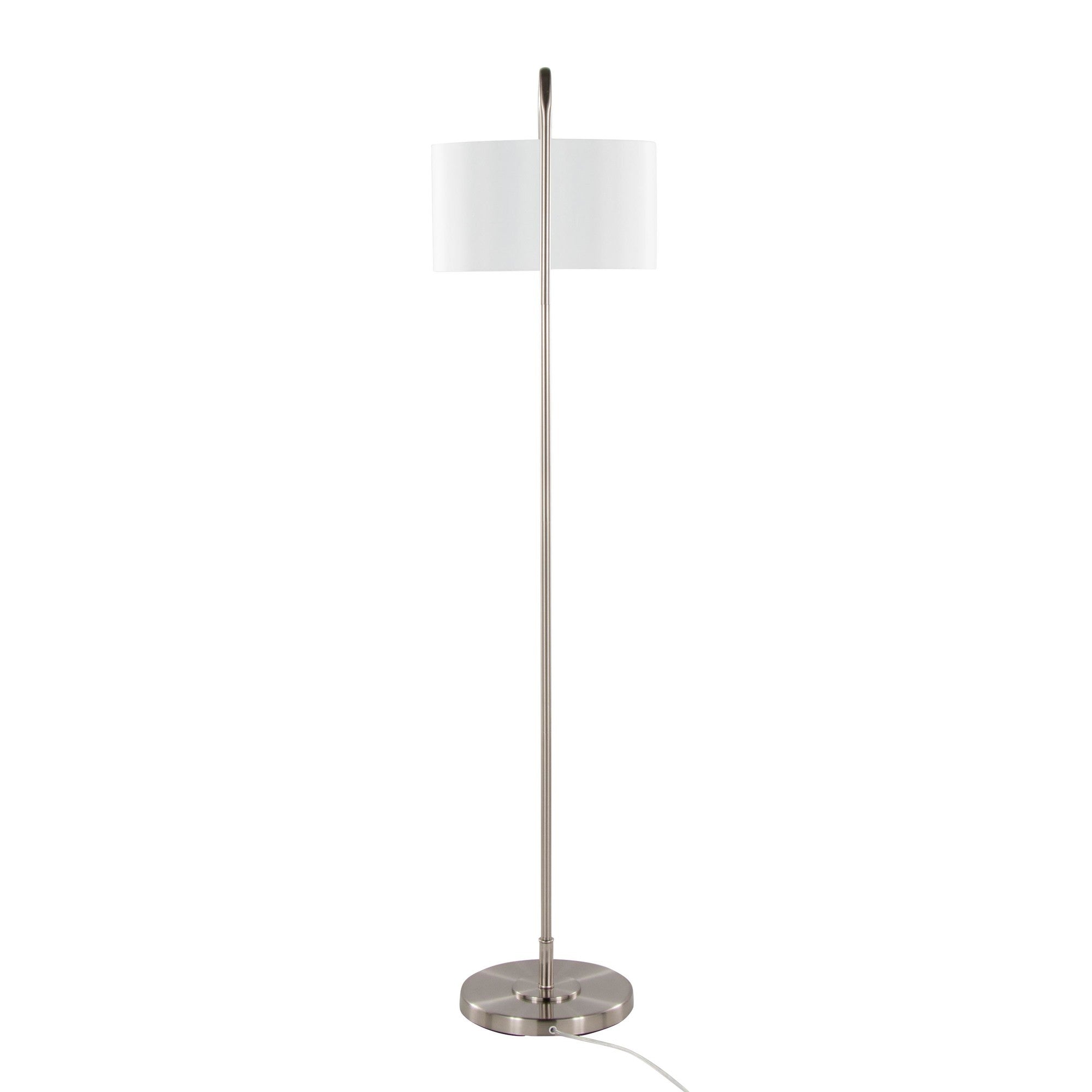 Puck 63" Metal Floor Lamp - Brushed Nickel, White Linen