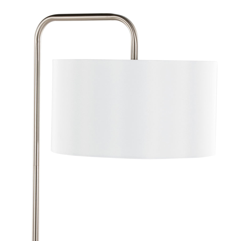 Puck 63" Metal Floor Lamp - Brushed Nickel, White Linen