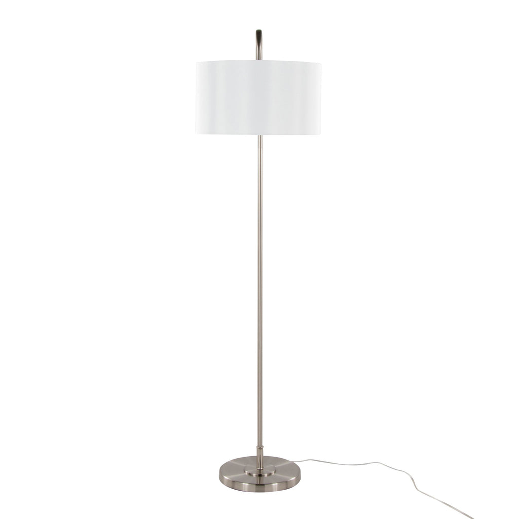 Puck 63" Metal Floor Lamp - Brushed Nickel, White Linen