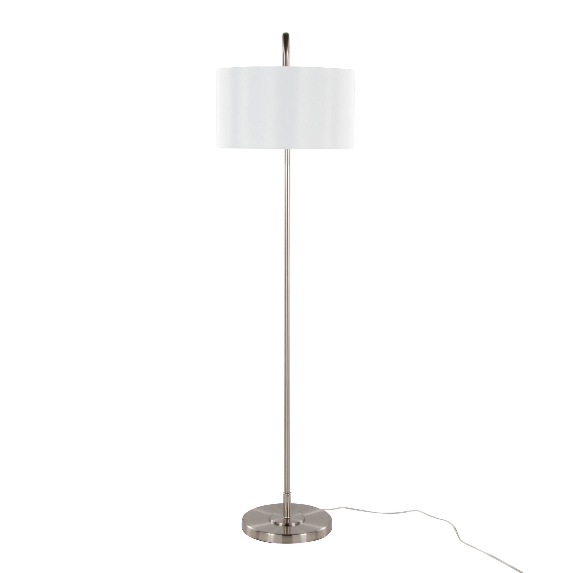 Puck 63" Metal Floor Lamp - Brushed Nickel, White Linen