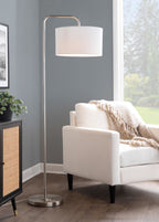 Puck 63" Metal Floor Lamp - Brushed Nickel, White Linen