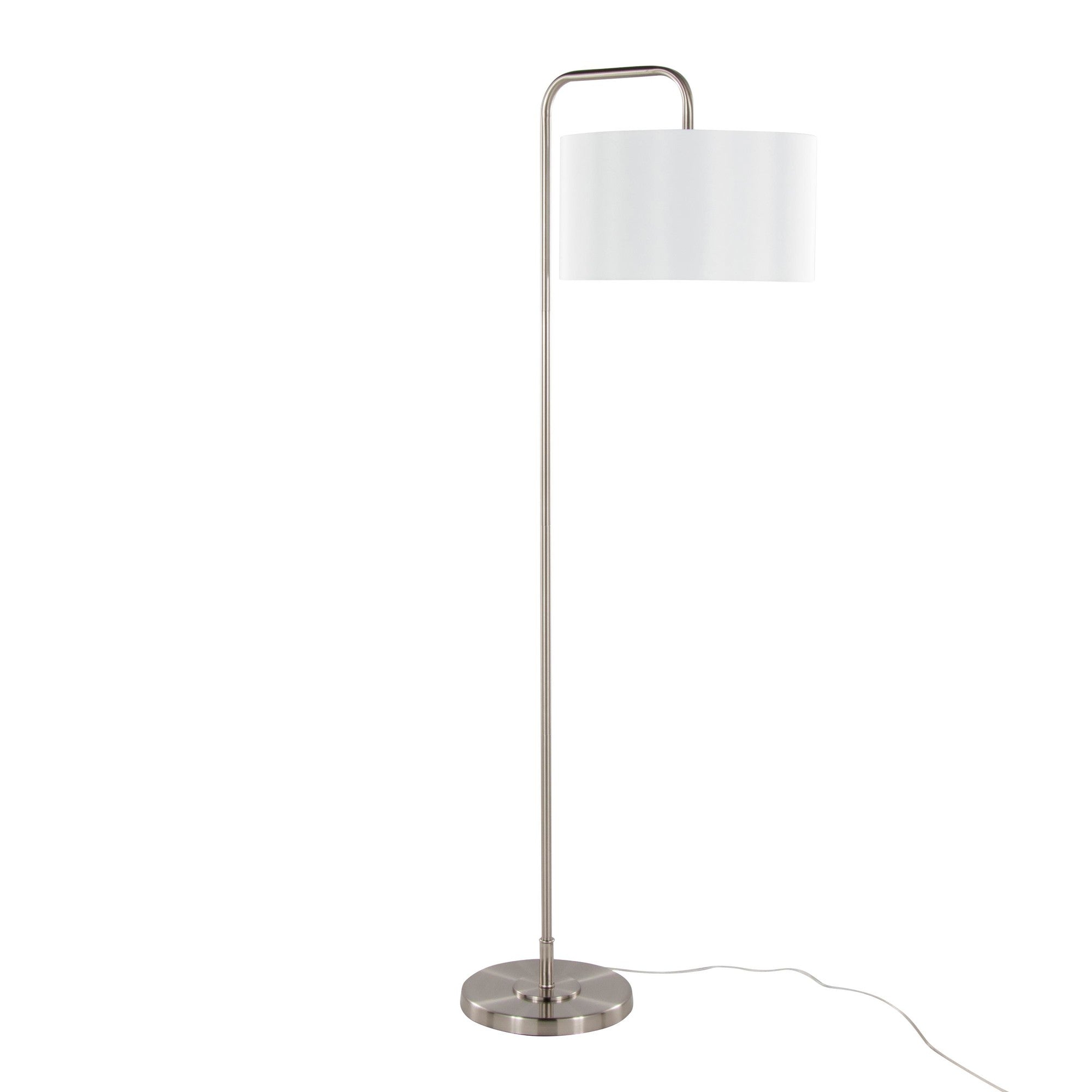 Puck 63" Metal Floor Lamp - Brushed Nickel, White Linen
