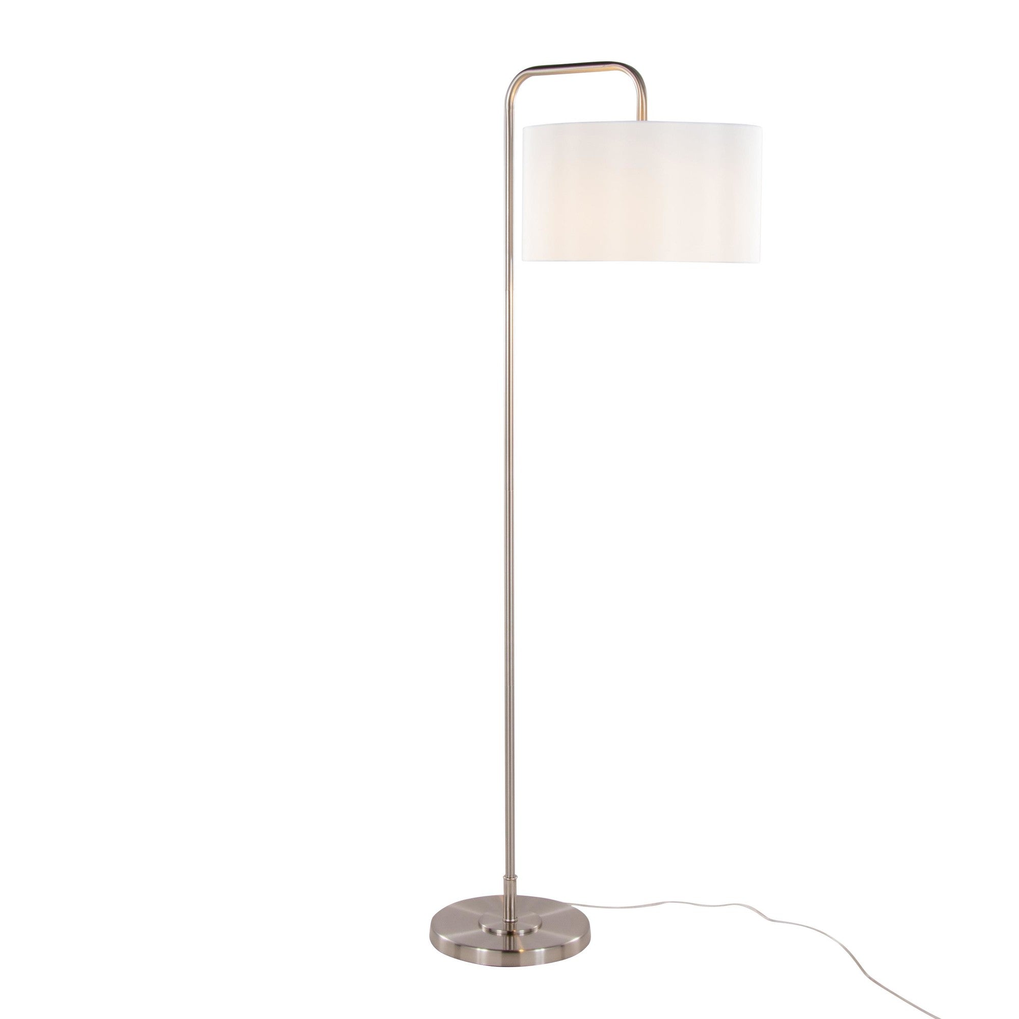 Puck 63" Metal Floor Lamp - Brushed Nickel, White Linen