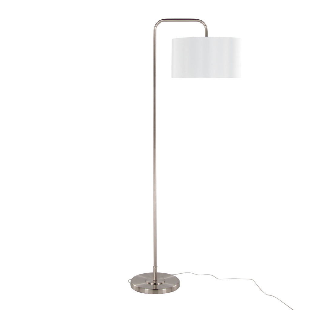 Puck 63" Metal Floor Lamp - Brushed Nickel, White Linen