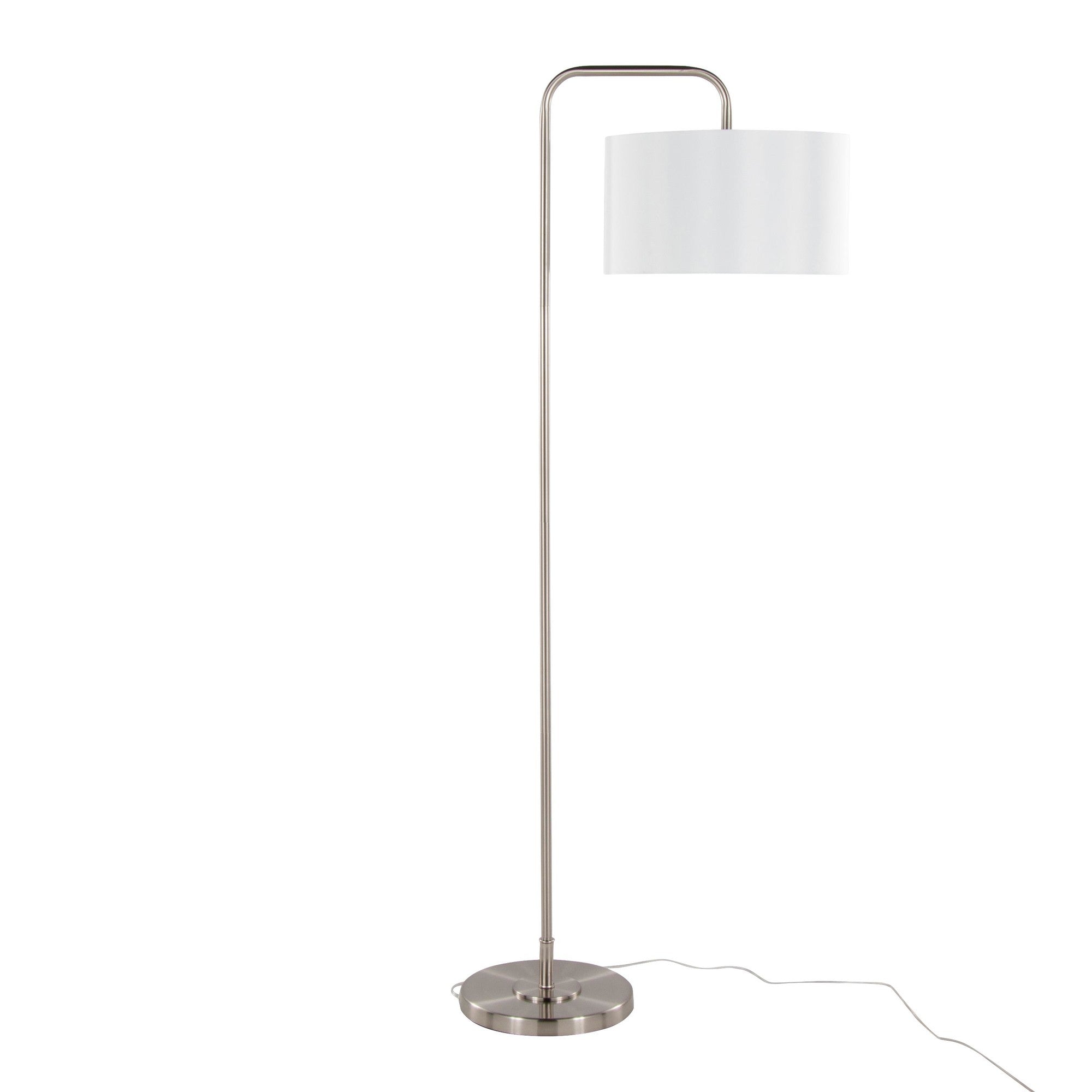 Puck 63" Metal Floor Lamp - Brushed Nickel, White Linen