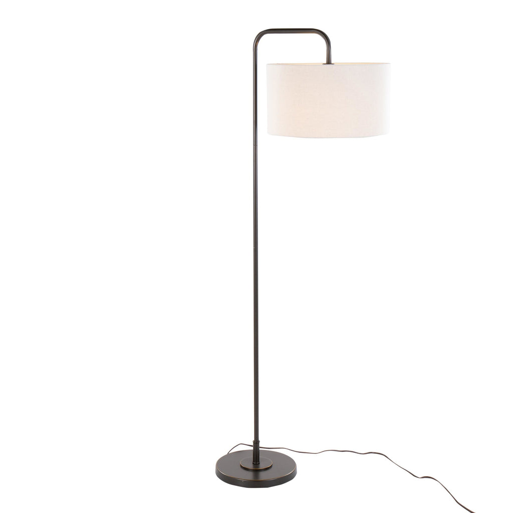 Puck 63" Metal Floor Lamp - Oil Rubbed Bronze, Beige Linen