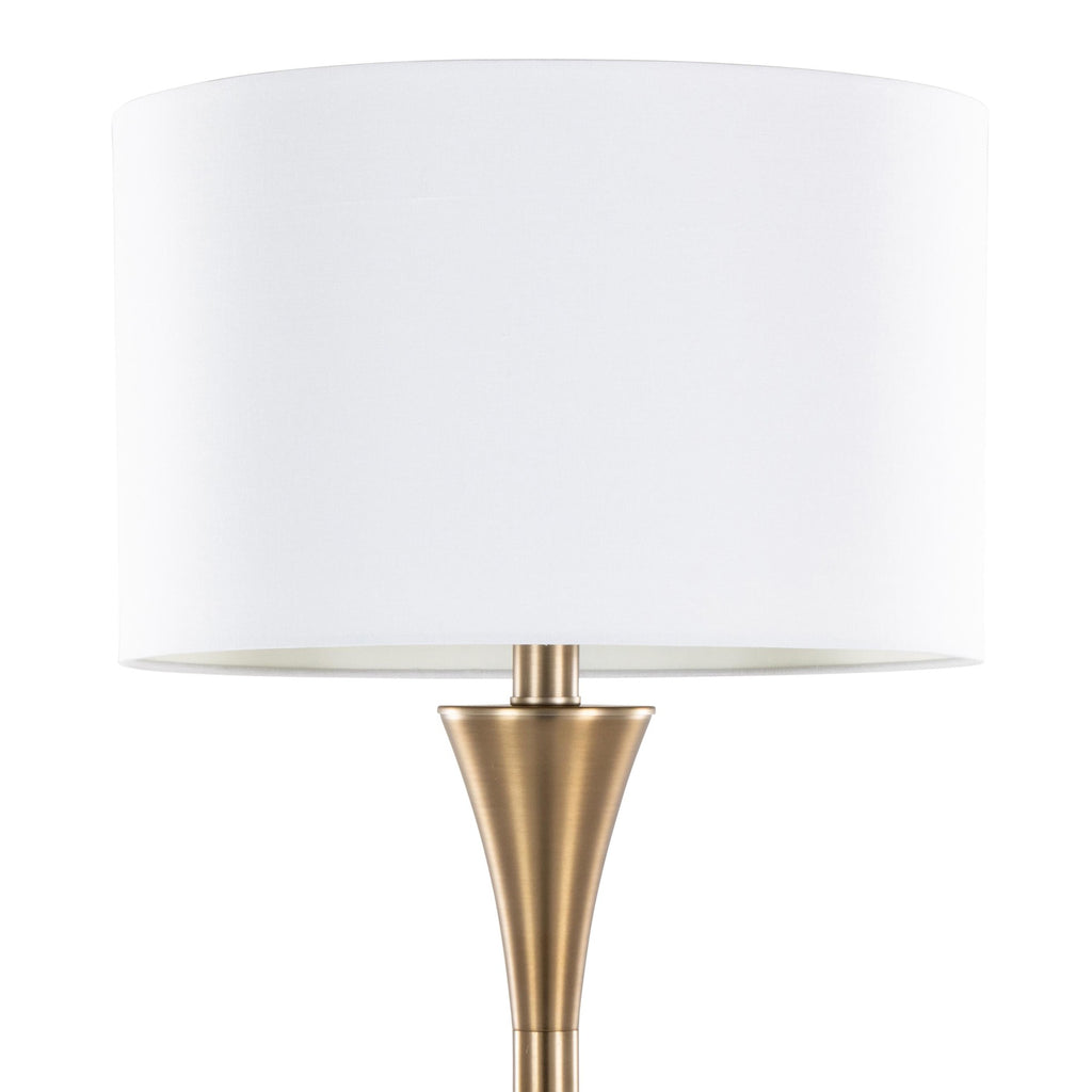 Lenuxe 65" Metal Floor Lamp - Matte Golden Bronze Metal, White Linen