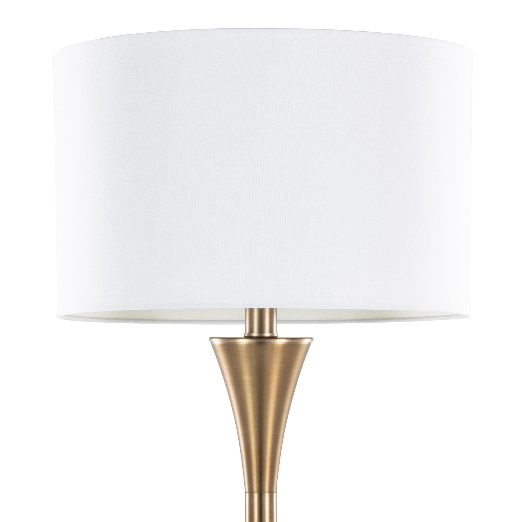 Lenuxe 65" Metal Floor Lamp - Matte Golden Bronze Metal, White Linen