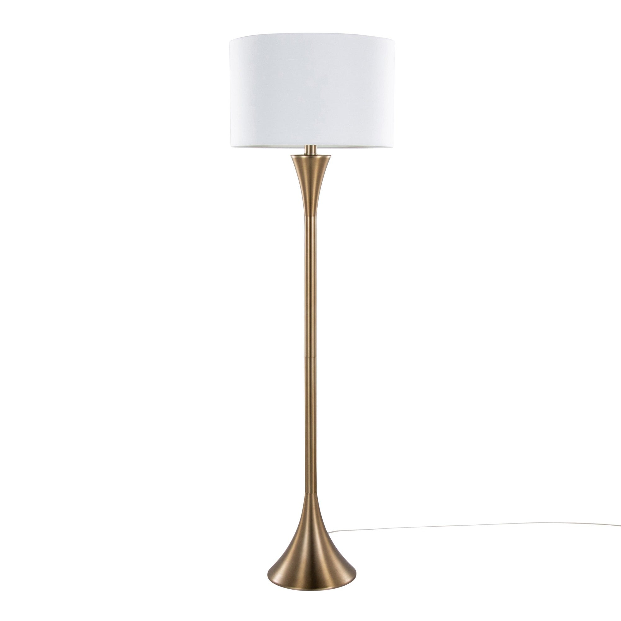 Lenuxe 65" Metal Floor Lamp - Matte Golden Bronze Metal, White Linen
