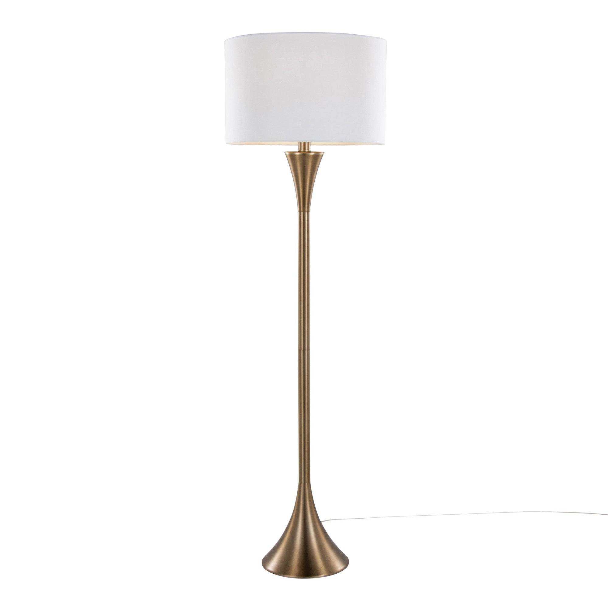 Lenuxe 65" Metal Floor Lamp - Matte Golden Bronze Metal, White Linen