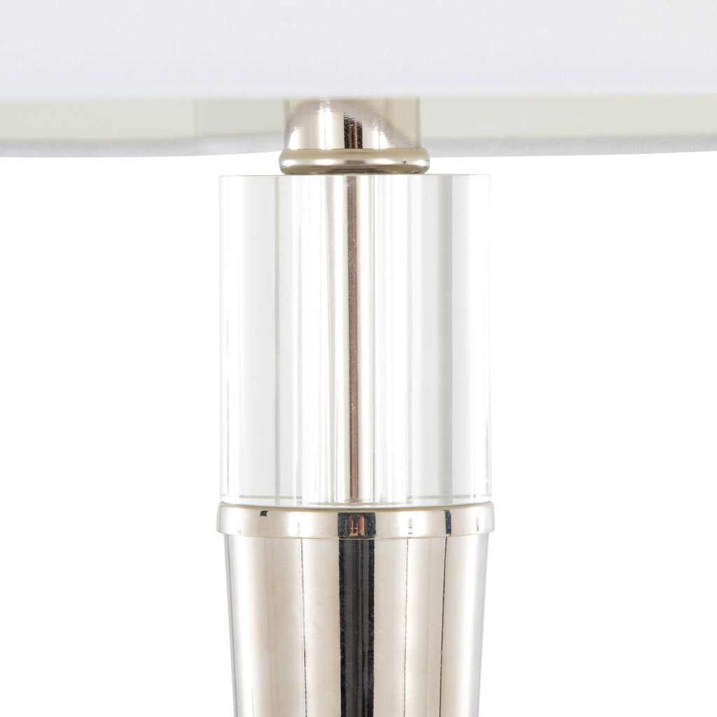 Marla 65” Metal Floor Lamp - Set of 2 - Polished Nickel, Clear Crystal, White Linen
