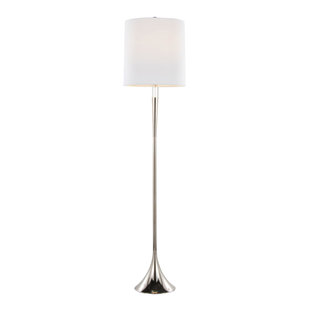 Marla 65” Metal Floor Lamp - Set of 2 - Polished Nickel, Clear Crystal, White Linen
