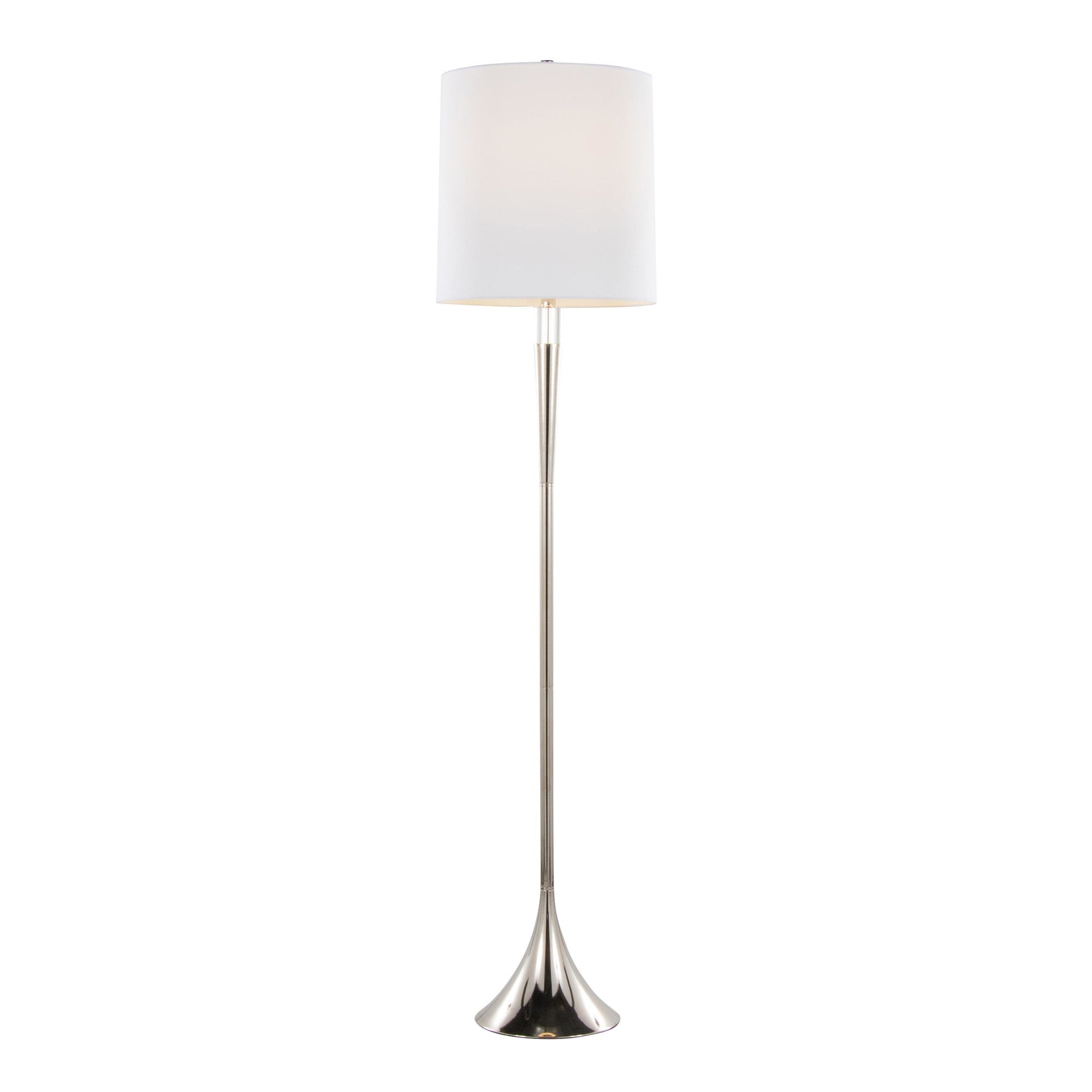 Marla 65” Metal Floor Lamp - Set of 2 - Polished Nickel, Clear Crystal, White Linen