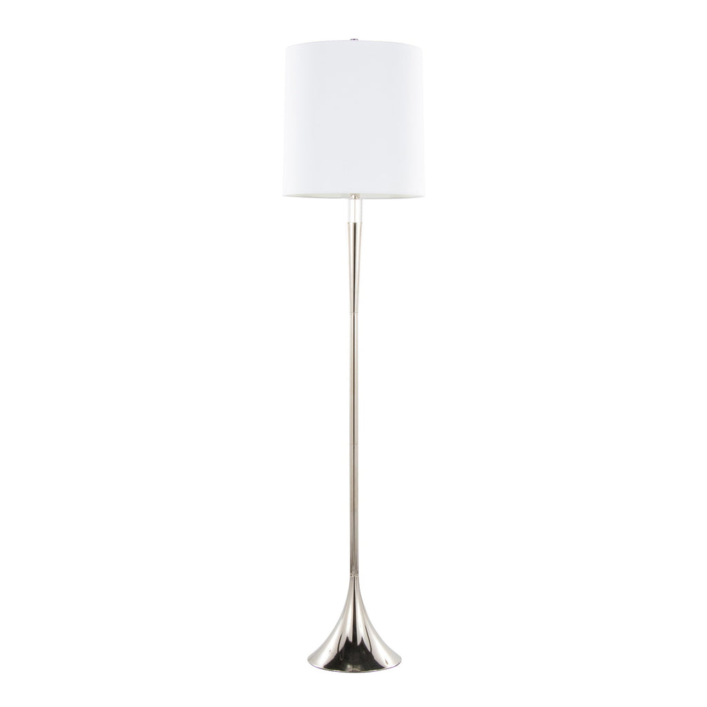 Marla 65” Metal Floor Lamp - Set of 2 - Polished Nickel, Clear Crystal, White Linen