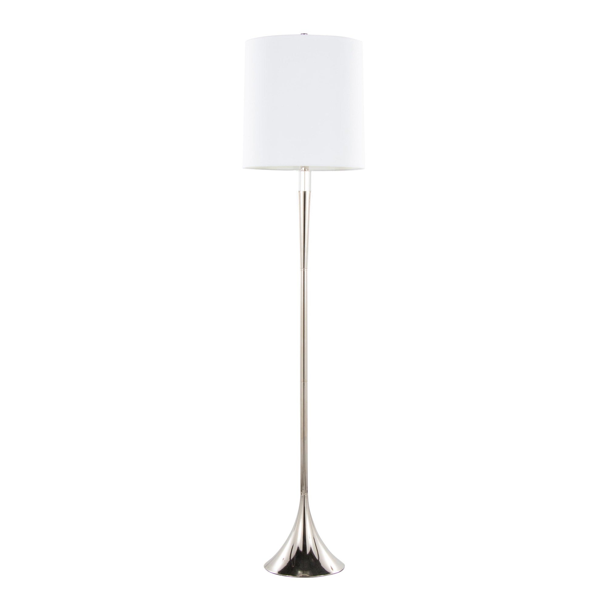Marla 65” Metal Floor Lamp - Set of 2 - Polished Nickel, Clear Crystal, White Linen