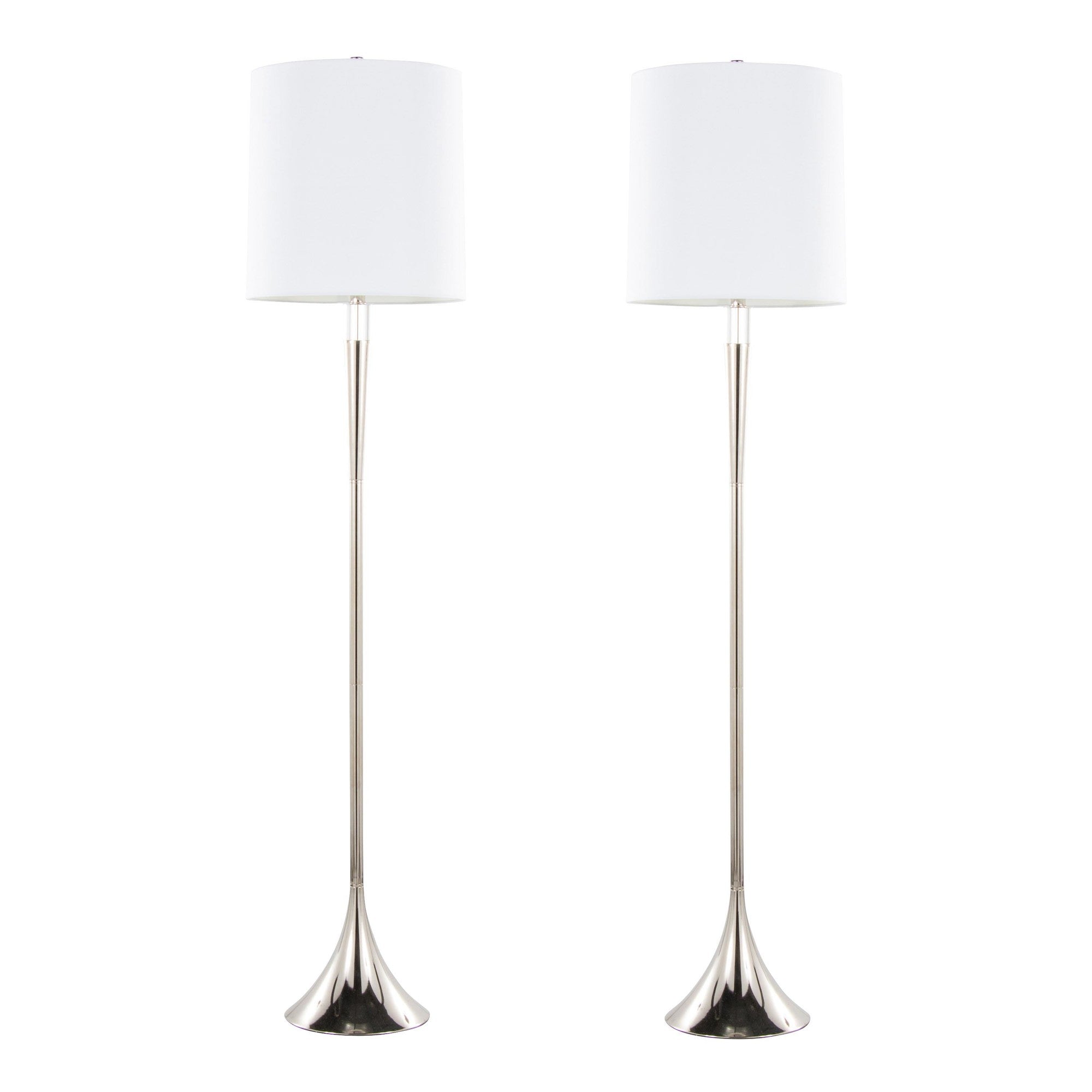 Marla 65” Metal Floor Lamp - Set of 2 - Polished Nickel, Clear Crystal, White Linen
