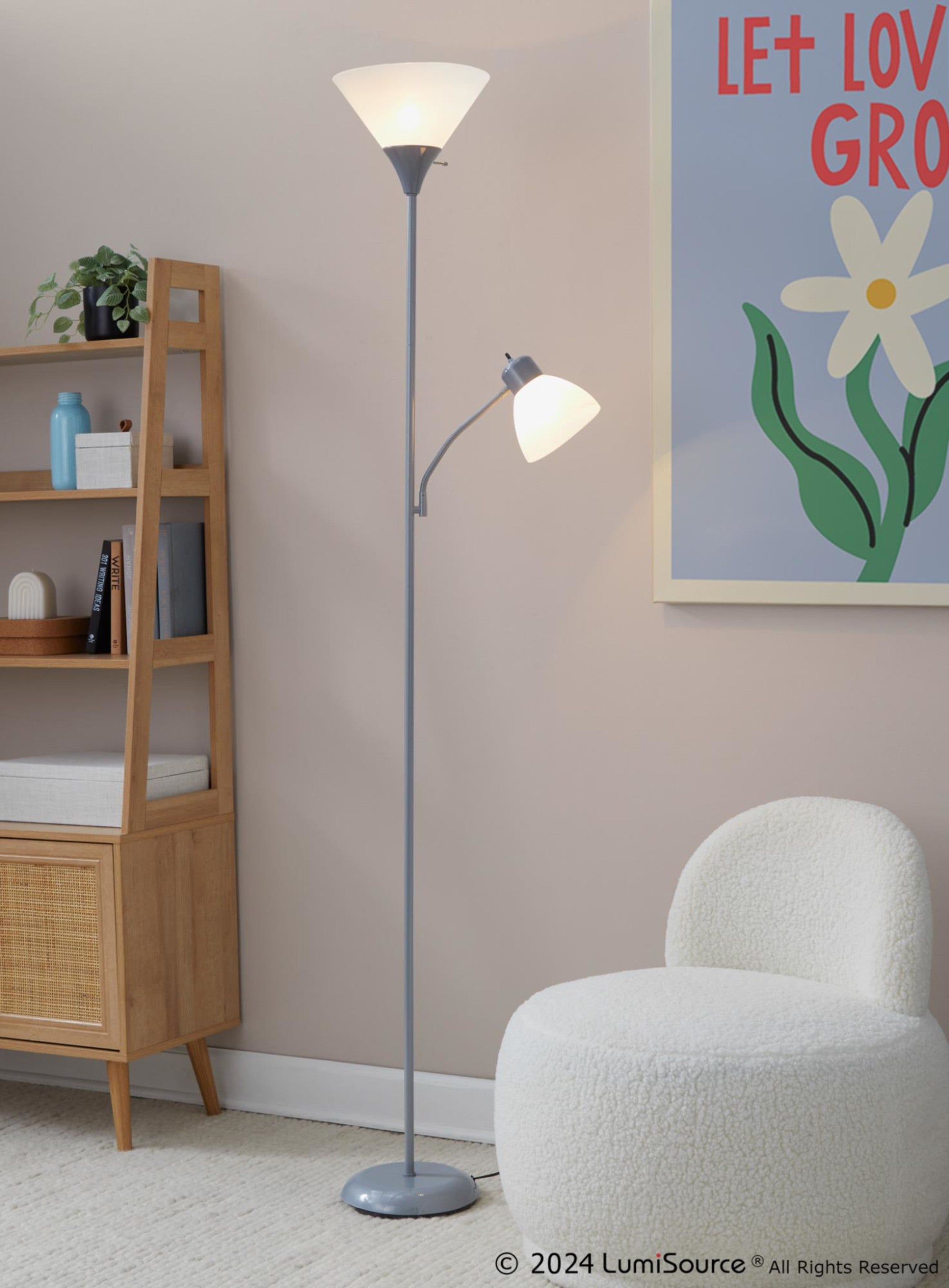 Dual Pix 72" Metal Floor Lamp - Silver Metal, Frosted White Plastic