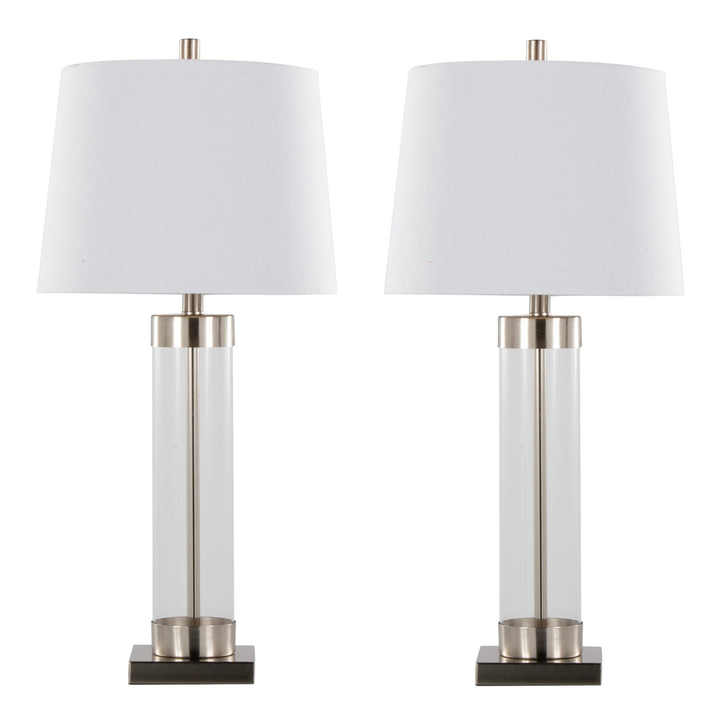 Glacier 30" Glass Table Lamp - Set of 2 - Clear Glass, Brushed Nickel, White Linen