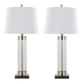 Glacier 30" Glass Table Lamp - Set of 2 - Clear Glass, Brushed Nickel, White Linen