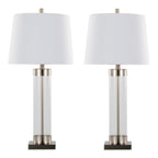 Glacier 30" Glass Table Lamp - Set of 2 - Clear Glass, Brushed Nickel, White Linen
