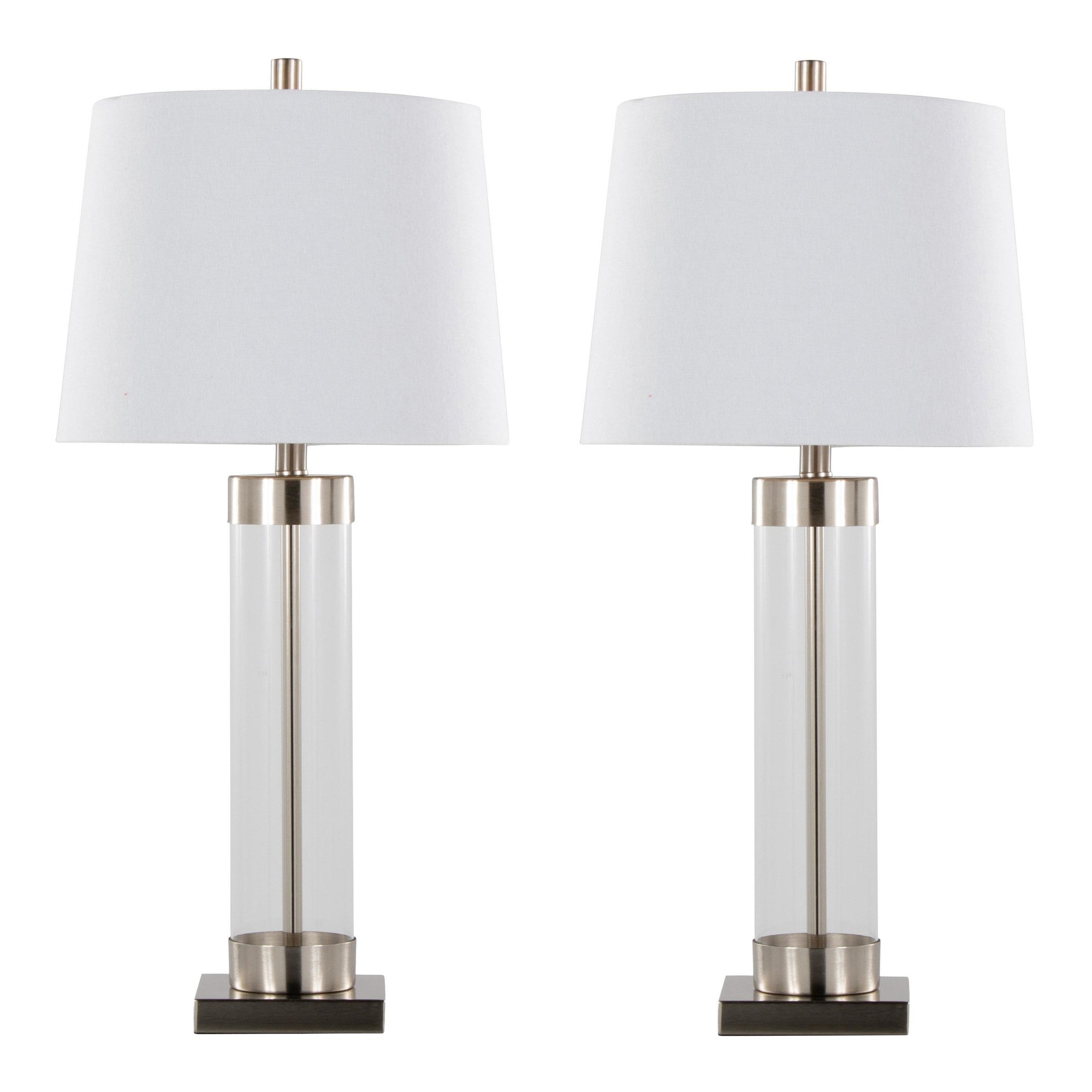 Glacier 30" Glass Table Lamp - Set of 2 - Clear Glass, Brushed Nickel, White Linen