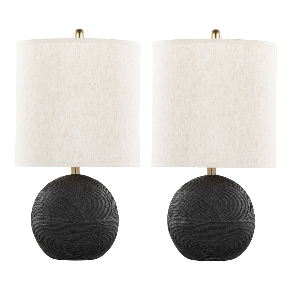 Kona 23" Polyresin Table Lamp - Set of 2 - Matte Black Polyresin, Modern Brass, Natural Linen