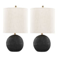 Kona 23" Polyresin Table Lamp - Set of 2 - Matte Black Polyresin, Modern Brass, Natural Linen