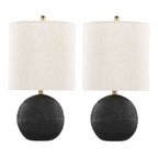 Kona 23" Polyresin Table Lamp - Set of 2 - Matte Black Polyresin, Modern Brass, Natural Linen