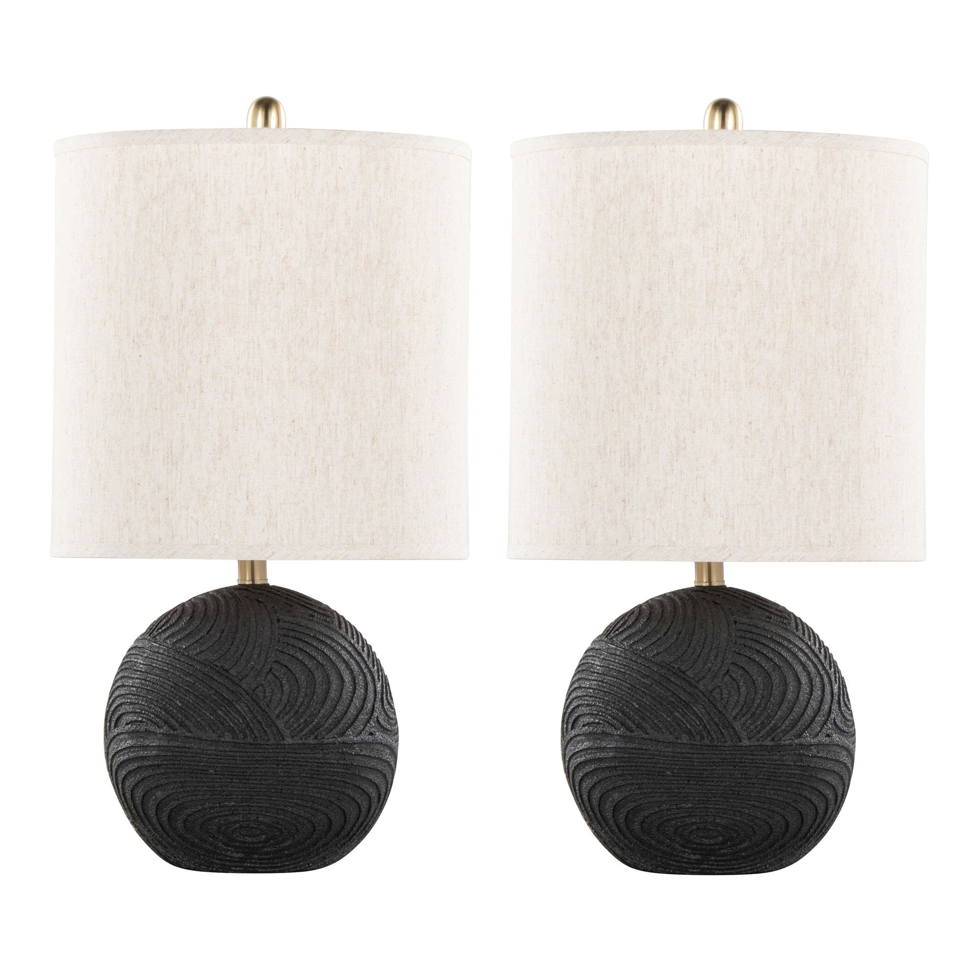 Kona 23" Polyresin Table Lamp - Set of 2 - Matte Black Polyresin, Modern Brass, Natural Linen