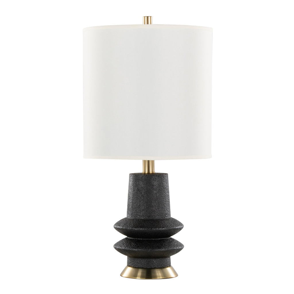 Lloyd 26" Polyresin Table Lamp  - Set of 2 - Sanded Matte Black Polyresin, Modern Brass, White Linen