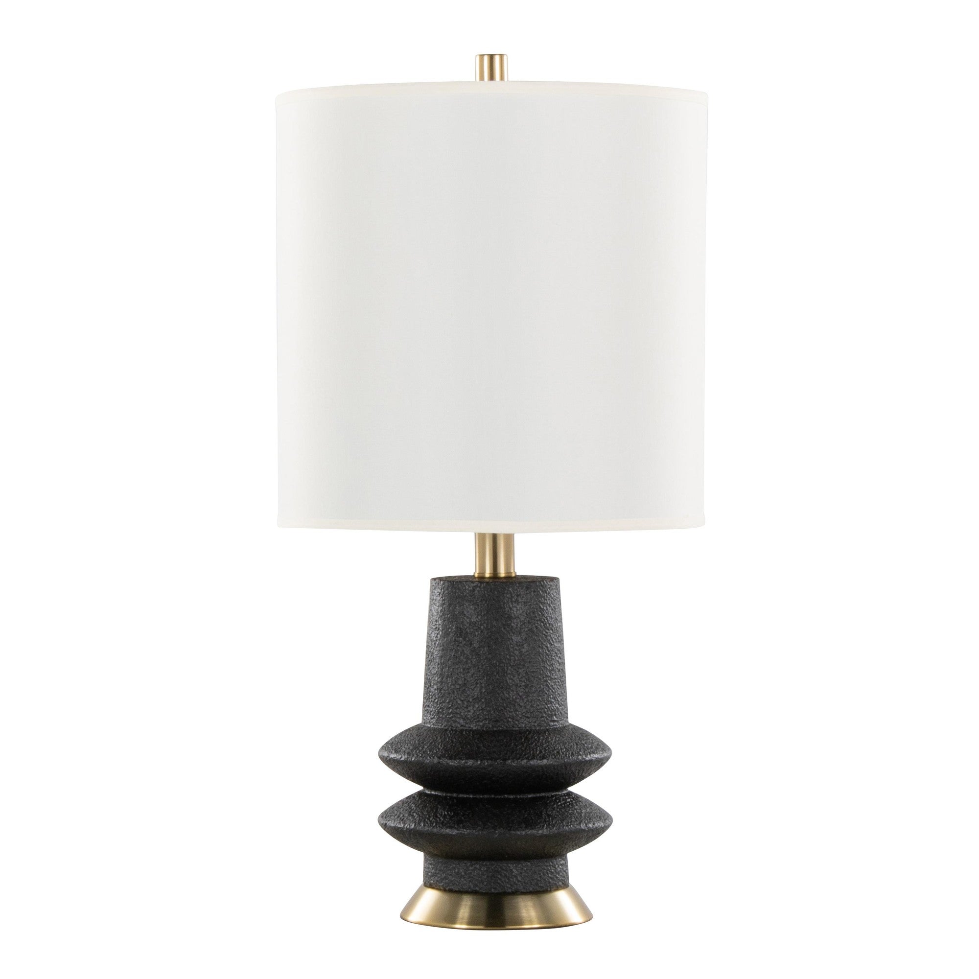 Lloyd 26" Polyresin Table Lamp  - Set of 2 - Sanded Matte Black Polyresin, Modern Brass, White Linen