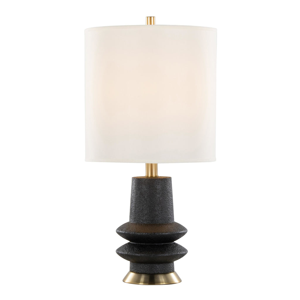 Lloyd 26" Polyresin Table Lamp  - Set of 2 - Sanded Matte Black Polyresin, Modern Brass, White Linen