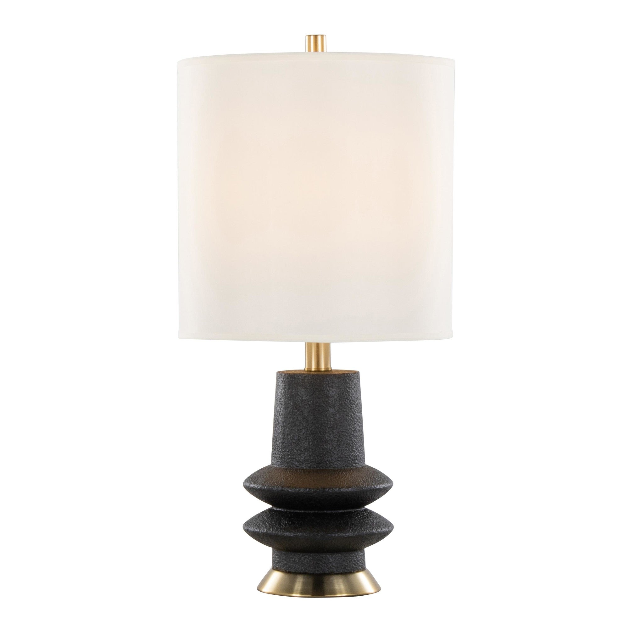 Lloyd 26" Polyresin Table Lamp  - Set of 2 - Sanded Matte Black Polyresin, Modern Brass, White Linen