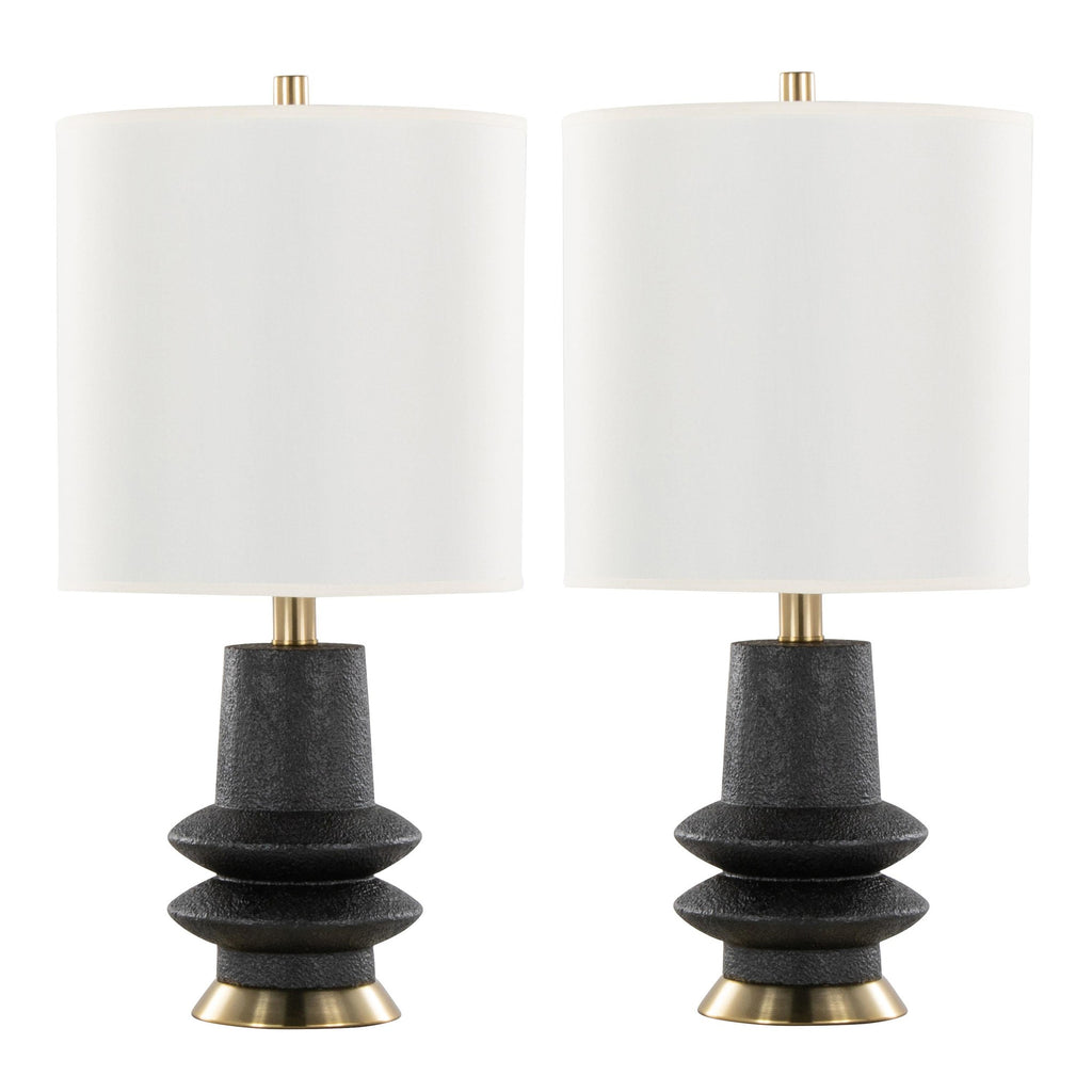 Lloyd 26" Polyresin Table Lamp  - Set of 2 - Sanded Matte Black Polyresin, Modern Brass, White Linen