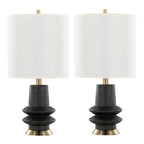 Lloyd 26" Polyresin Table Lamp  - Set of 2 - Sanded Matte Black Polyresin, Modern Brass, White Linen