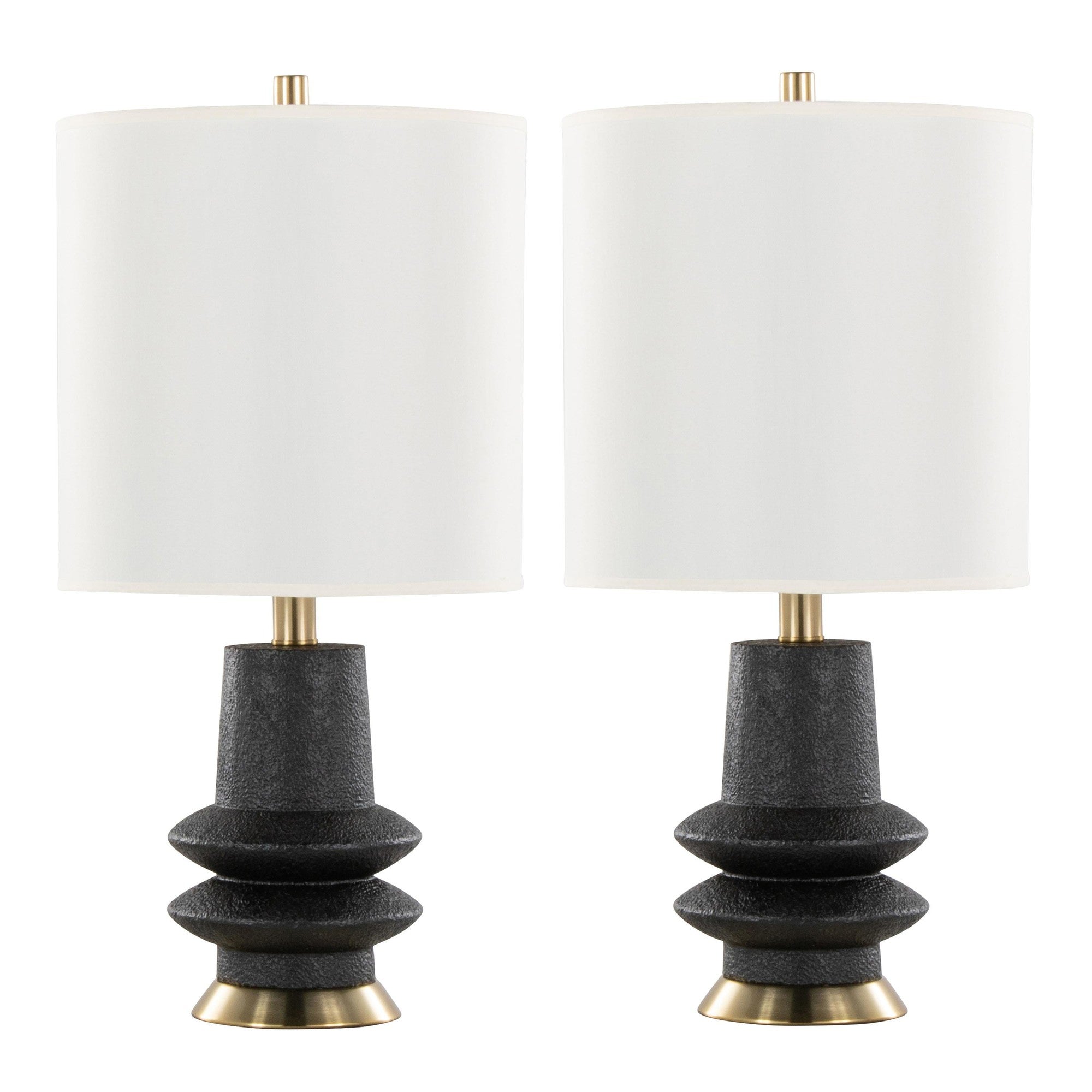 Lloyd 26" Polyresin Table Lamp  - Set of 2 - Sanded Matte Black Polyresin, Modern Brass, White Linen