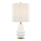 Lloyd 26" Polyresin Table Lamp  - Set of 2 - Sanded Matte White Polyresin, Modern Brass, White Linen
