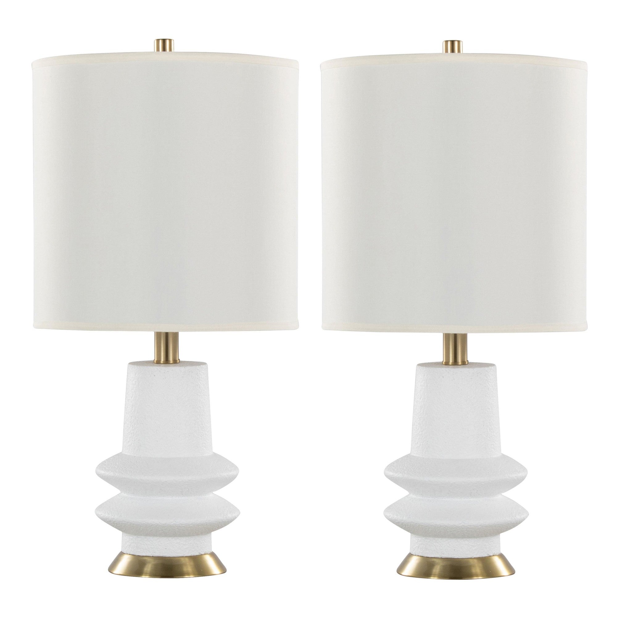 Lloyd 26" Polyresin Table Lamp  - Set of 2 - Sanded Matte White Polyresin, Modern Brass, White Linen