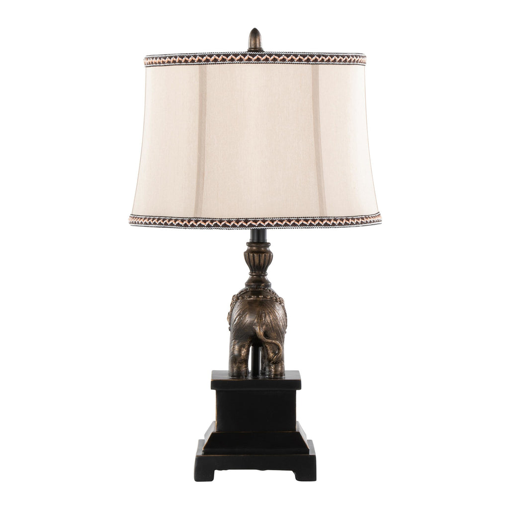 Elephant 27" Polyresin Table Lamp - Set of 2 - Bronze Polyresin, Natural Linen