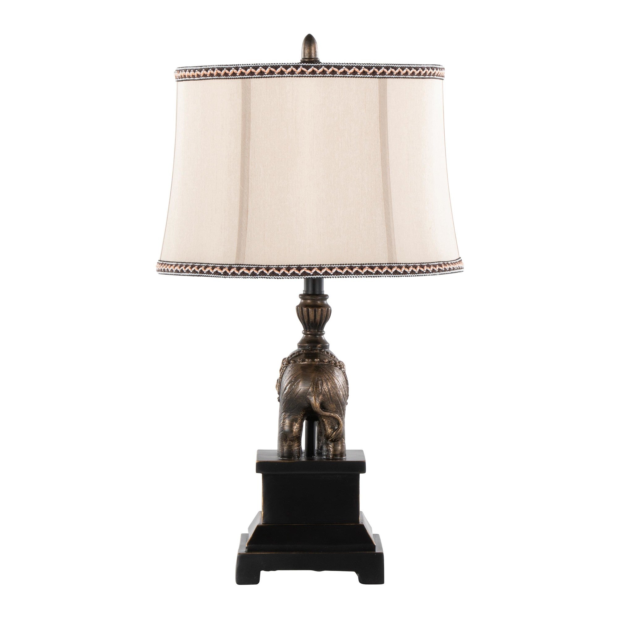 Elephant 27" Polyresin Table Lamp - Set of 2 - Bronze Polyresin, Natural Linen