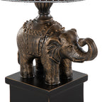 Elephant 27" Polyresin Table Lamp - Set of 2 - Bronze Polyresin, Natural Linen