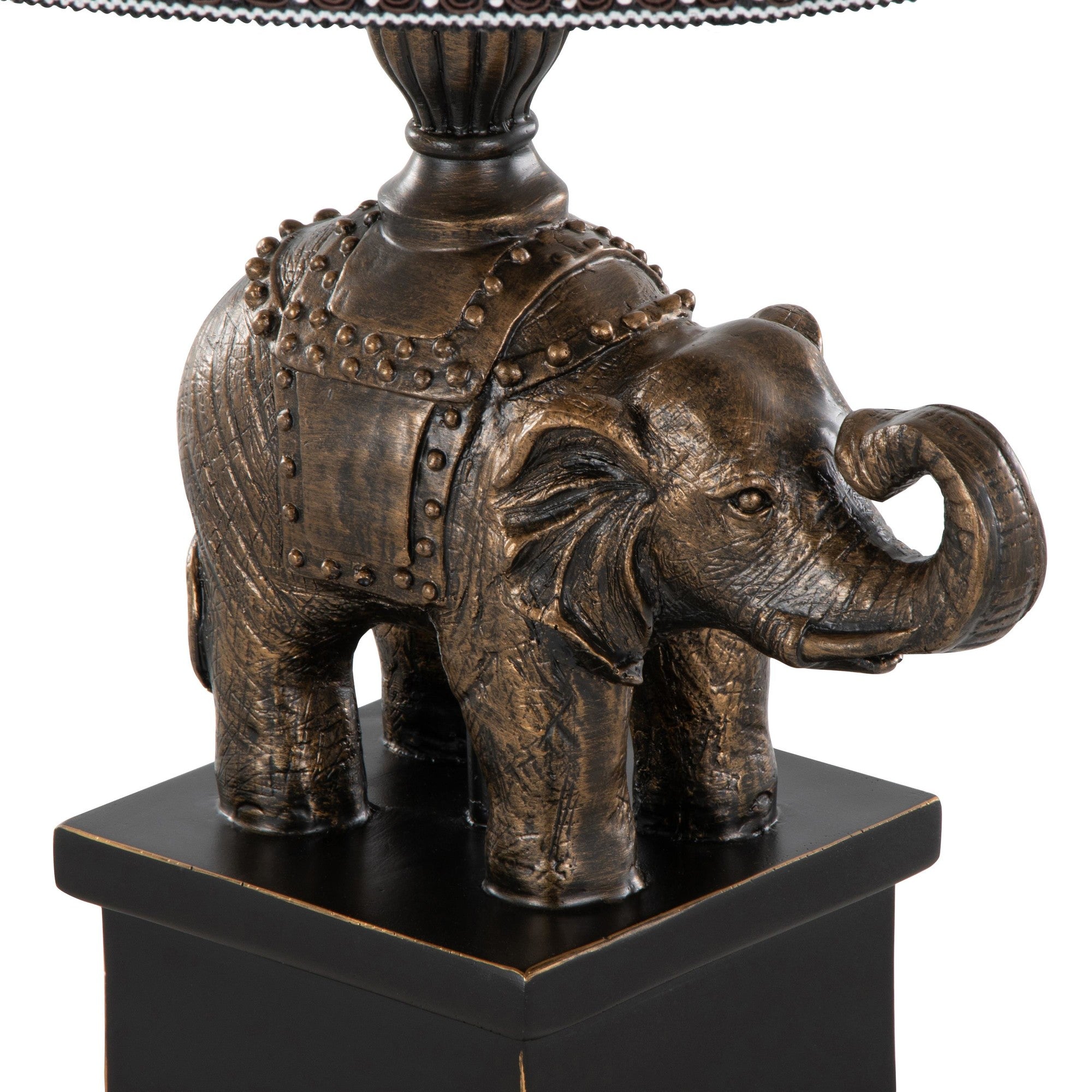 Elephant 27" Polyresin Table Lamp - Set of 2 - Bronze Polyresin, Natural Linen