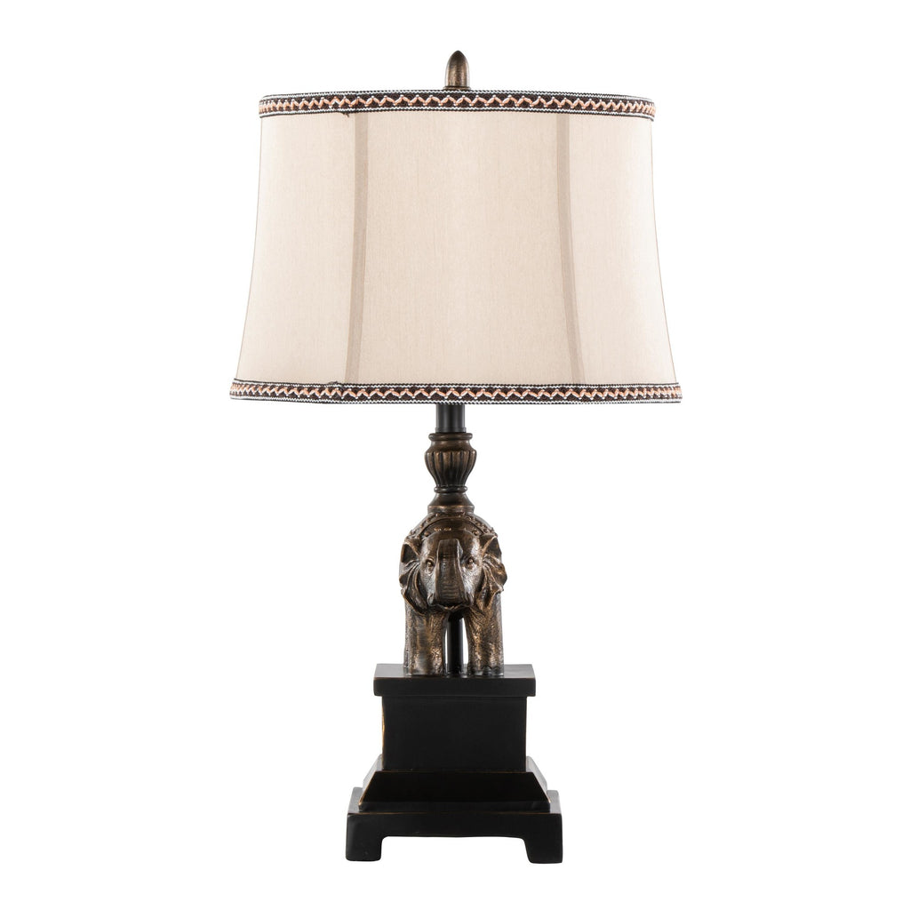 Elephant 27" Polyresin Table Lamp - Set of 2 - Bronze Polyresin, Natural Linen
