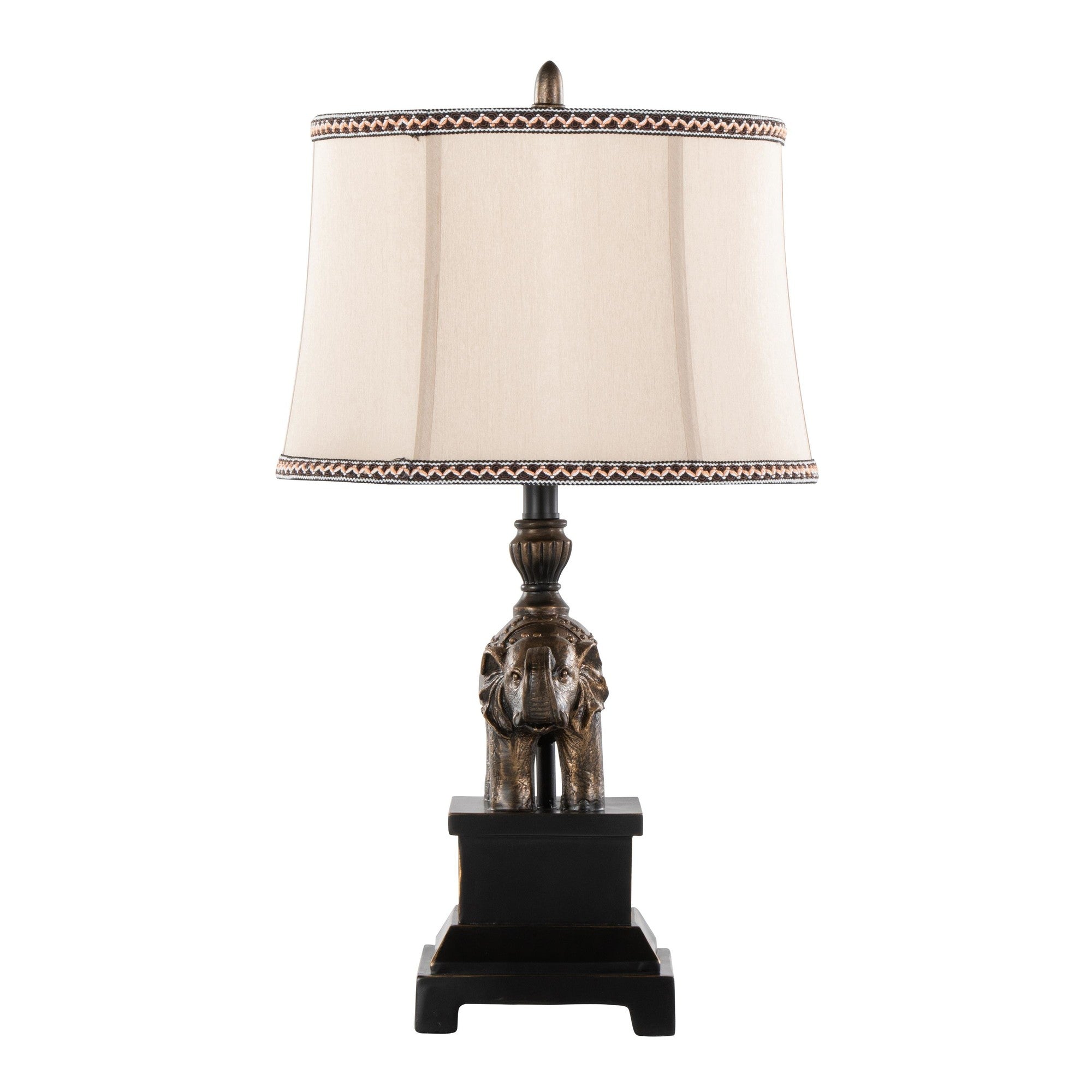 Elephant 27" Polyresin Table Lamp - Set of 2 - Bronze Polyresin, Natural Linen